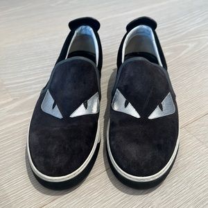 Fendi Monsters Motif Suede Sneakers